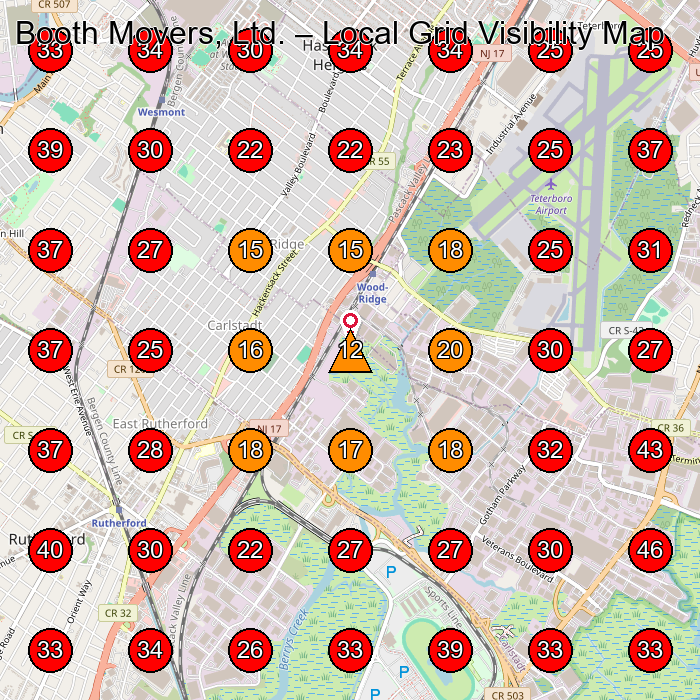 Booth Movers, Ltd. GeoGrid visibility map for Moving And Storage Service in Moonachie